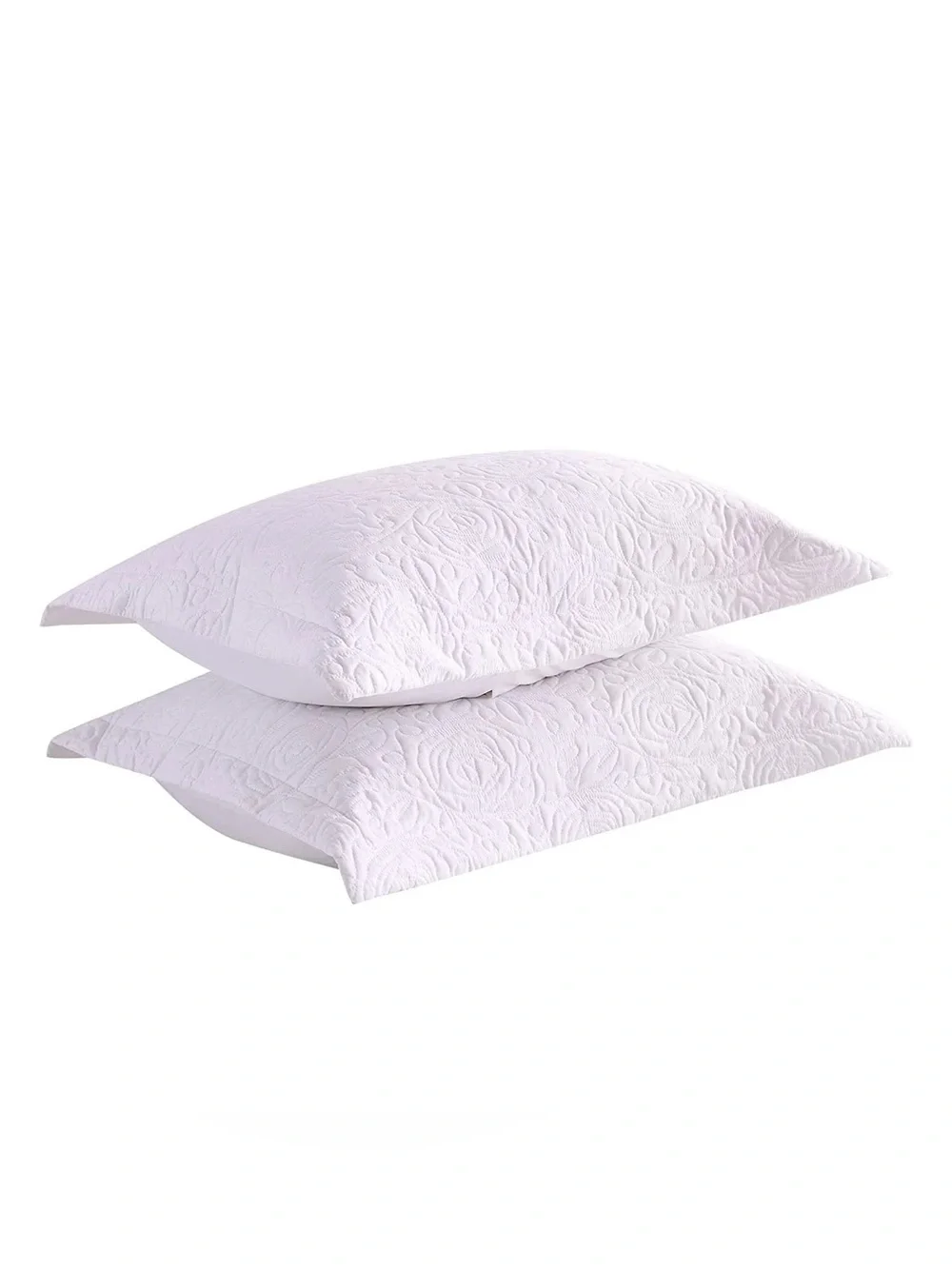 White Quilted Decorative Pillow Sham Pair - Elegant Floral Texture